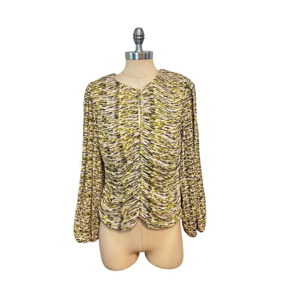 White House Black Market Long Sleeve Pleated Keyhole Blouse 8 10 - Picture 5 of 9